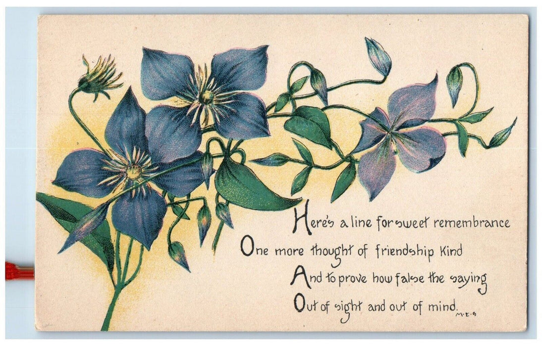 1920 Friendship Message Blue Flowers Sanford Posted Antique Postcard