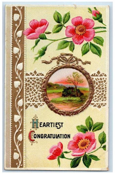 1922 Heartiest Congratulation Flowers Gold Whreat Depauville NY Antique Postcard