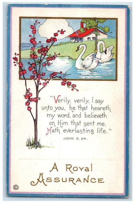 c1910's A Royal Assurance Message Ducks River House Embossed Antique Postcard