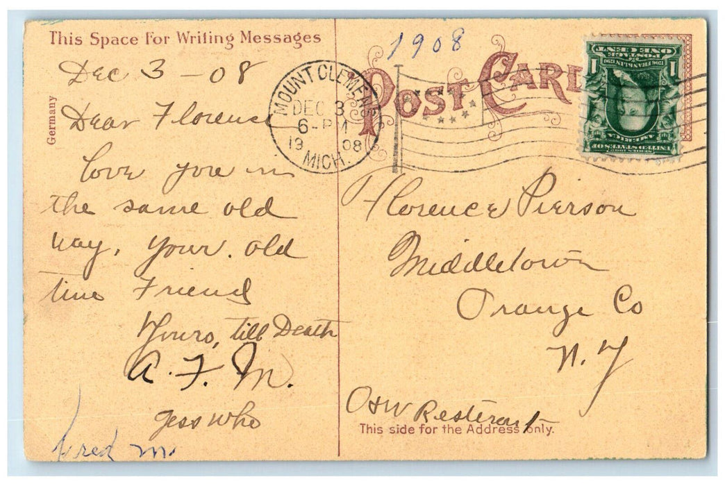 1908 Public Library Exterior Scene Mt. Clemens Michigan MI Antique Postcard