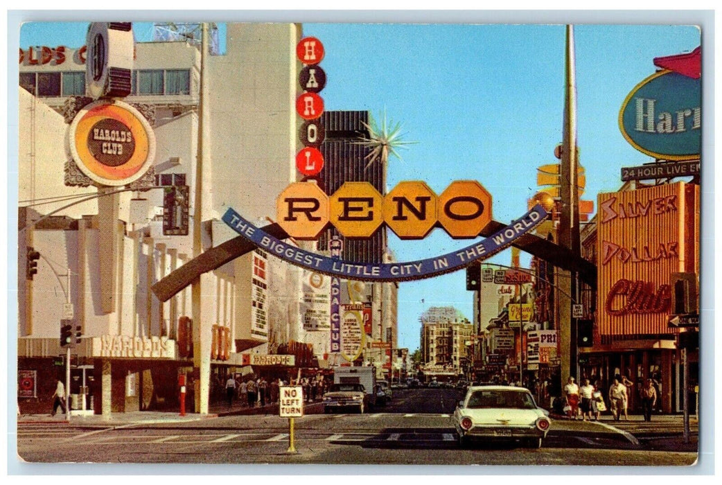 c1960 Fantastic Gateway Reno's Casino Area Classic Car Reno Nevada NV Postcard