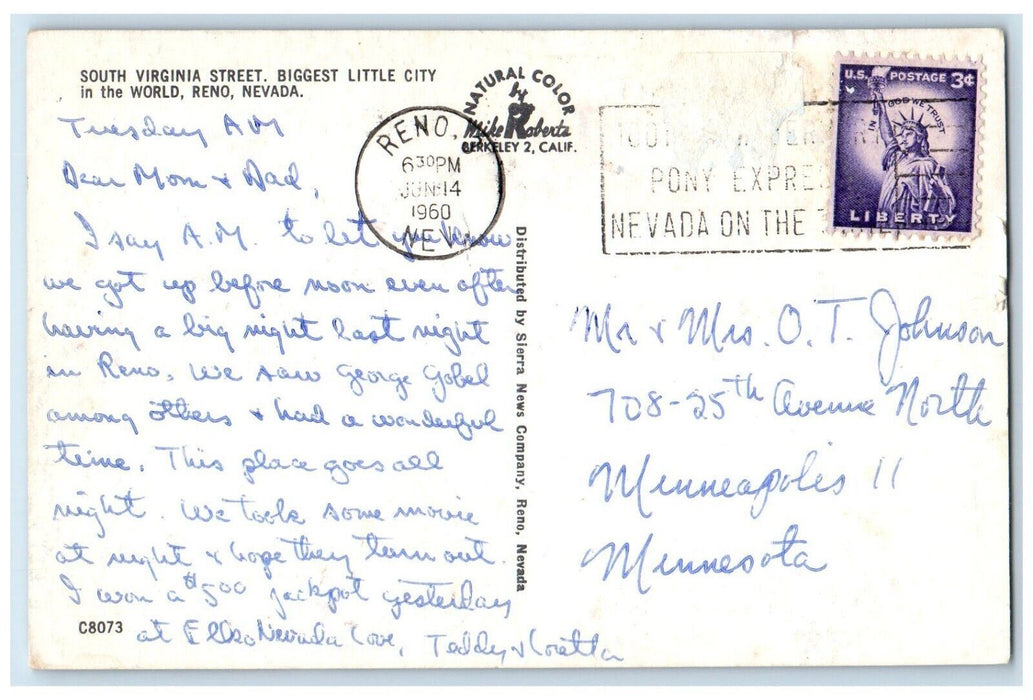 1960 South Virginia Street Little City World Harrah's Road Reno Nevada Postcard