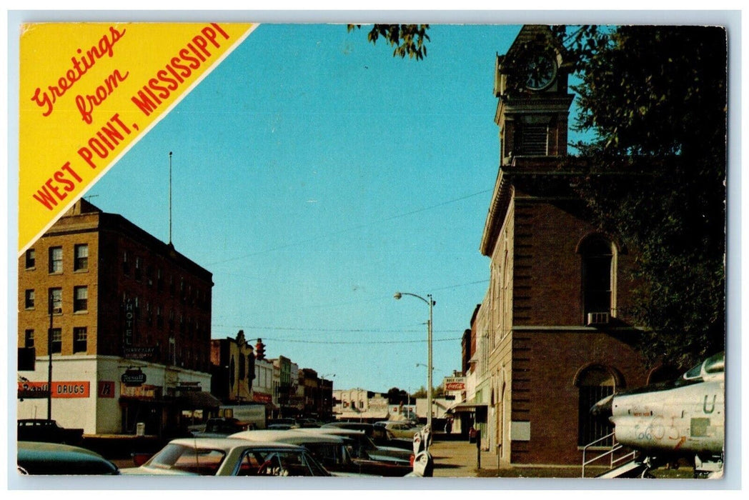 c1960 Greetings From West Point Commerce Street Downtown Mississippi MS Postcard