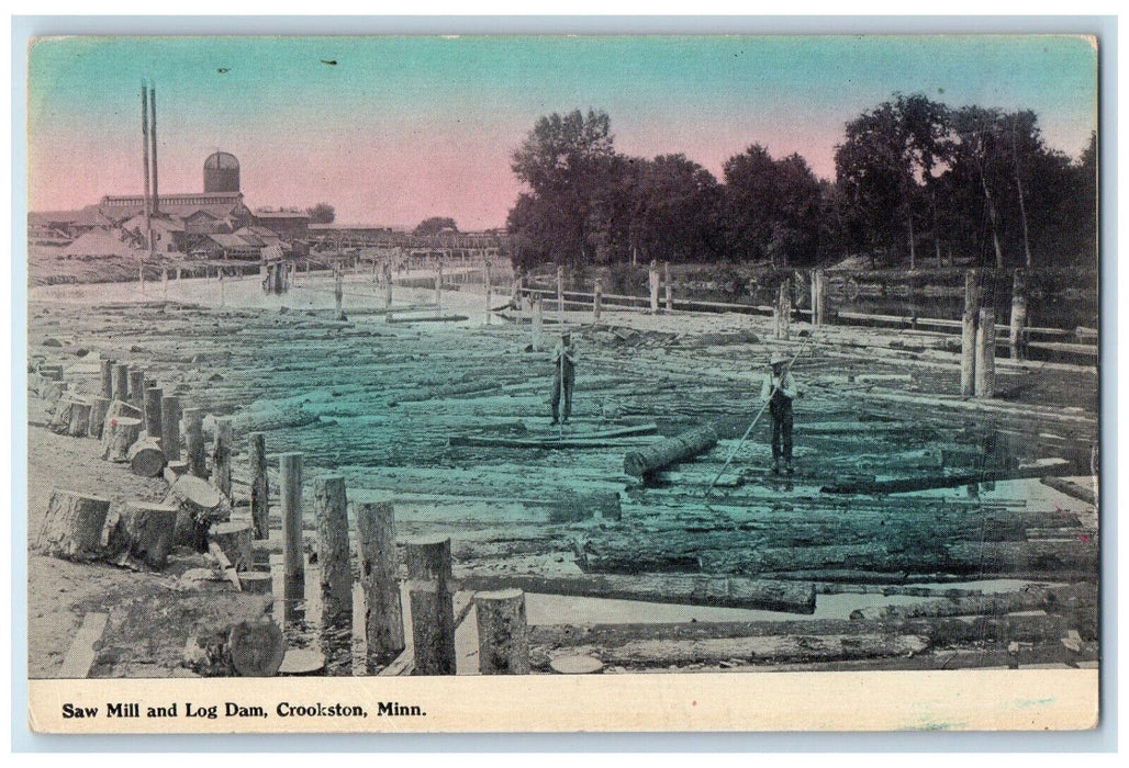 View Of Saw Mill And Log Dam Crookston Minnesota MN Vintage Unposted Postcard