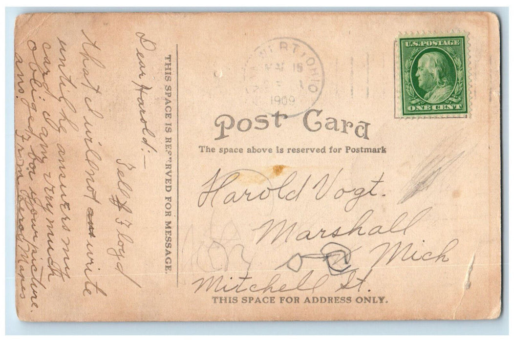 1909 View Of Opera House Bridge River Showing Van Wert Ohio OH Antique Postcard