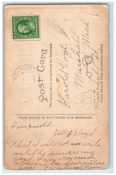 1909 View Of Opera House Bridge River Showing Van Wert Ohio OH Antique Postcard