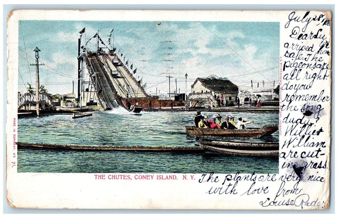 View Of The Chutes Coney Island Boat Scene New York NY, Jersey City NJ Postcard