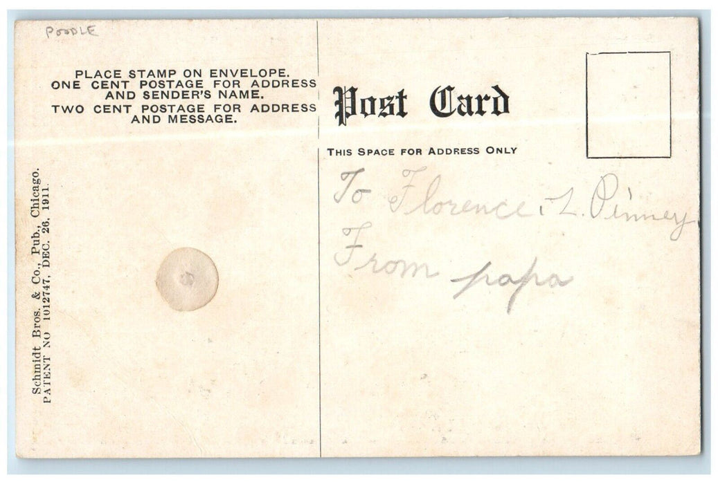 c1910's Poodle Dog You Can't Come Too Early Or Stay Too Late Antique Postcard