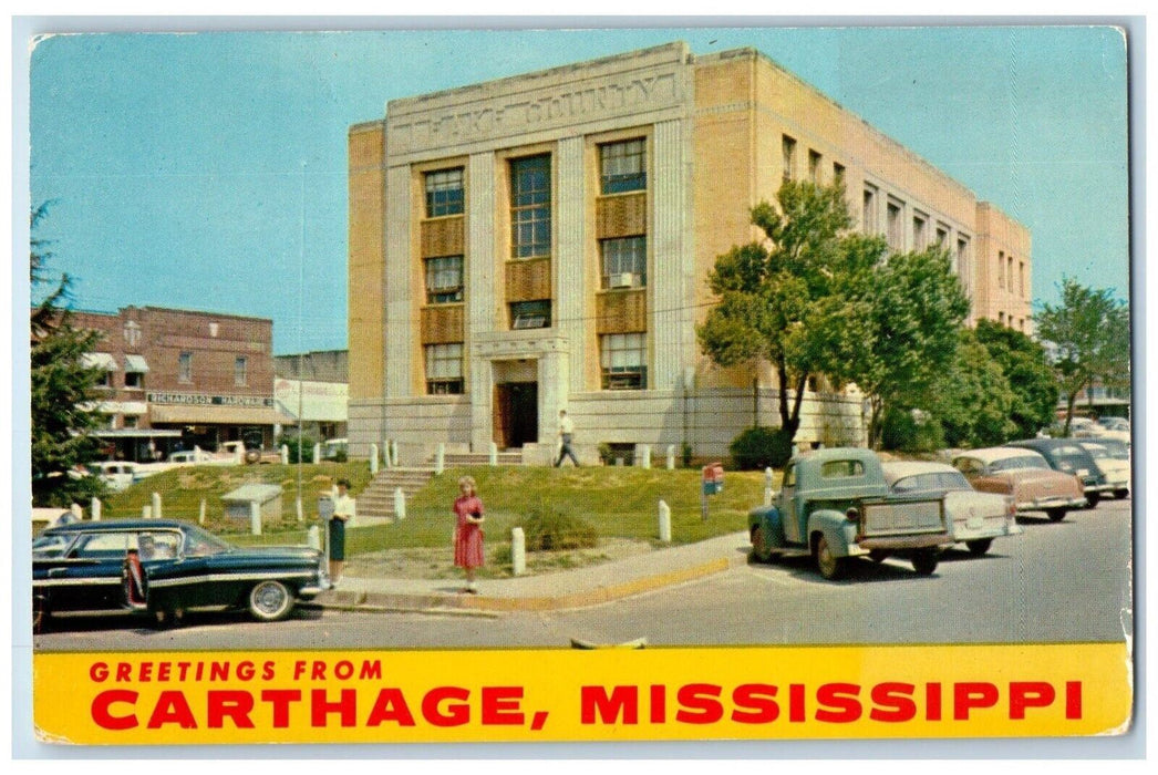 c1960 Greetings Leake County Courthouse Carthage Mississippi Deep South Postcard