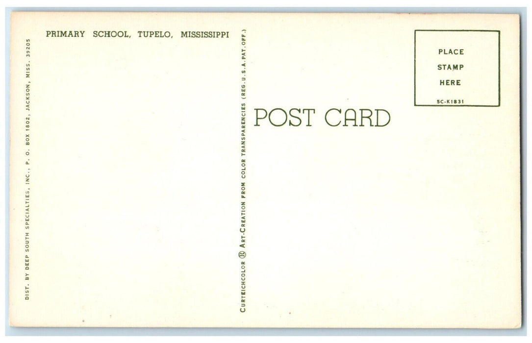 c1960 Primary School Exterior Building Street Road Tupelo Mississippi Postcard