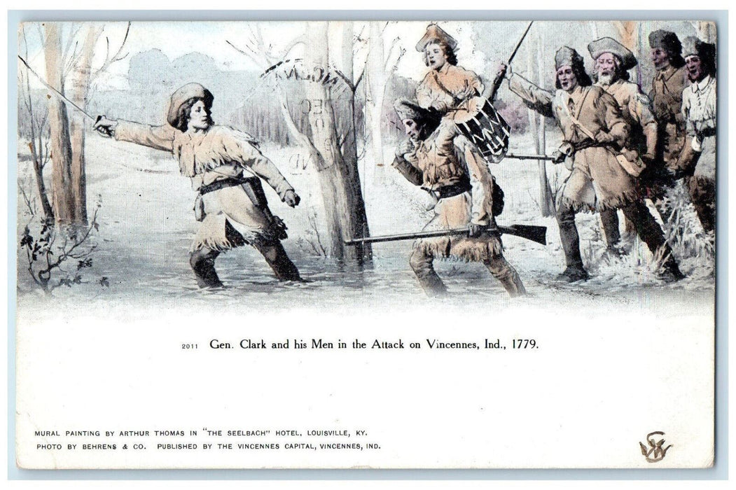 1907 Gen. Clark And His Men In The Attack On Vincennes Indiana IN Postcard