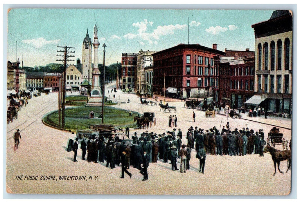 The Public Square  Park Hardware Church Watertown New York NY Rotograph Postcard