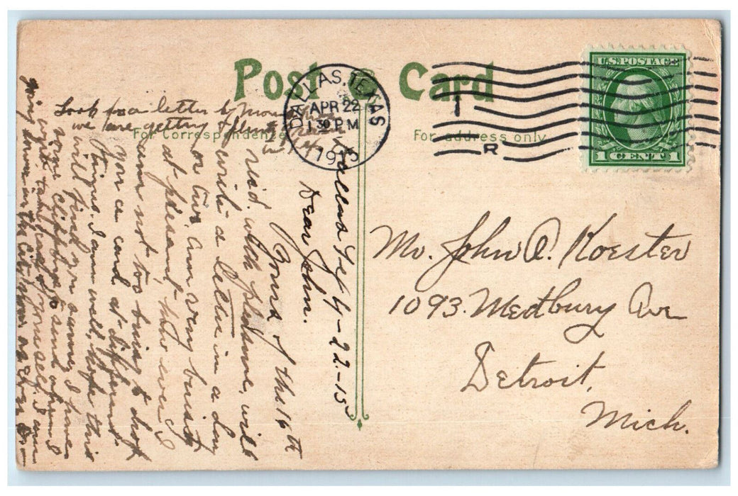 1915 Greetings From Dallas Texas TX Cottage Pennant Antique Posted Postcard