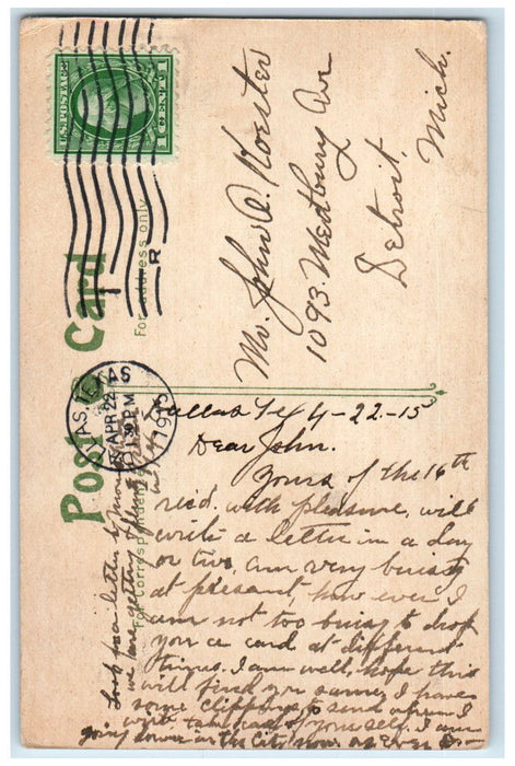 1915 Greetings From Dallas Texas TX Cottage Pennant Antique Posted Postcard