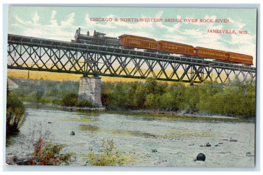 Chicago & North Western Bridge Over Rock River Janesville Wisconsin WI Postcard