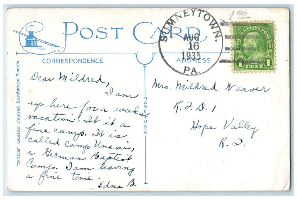 1935 Greetings From Sumneytown Classic Cars Vintage Road Pennsylvania Postcard