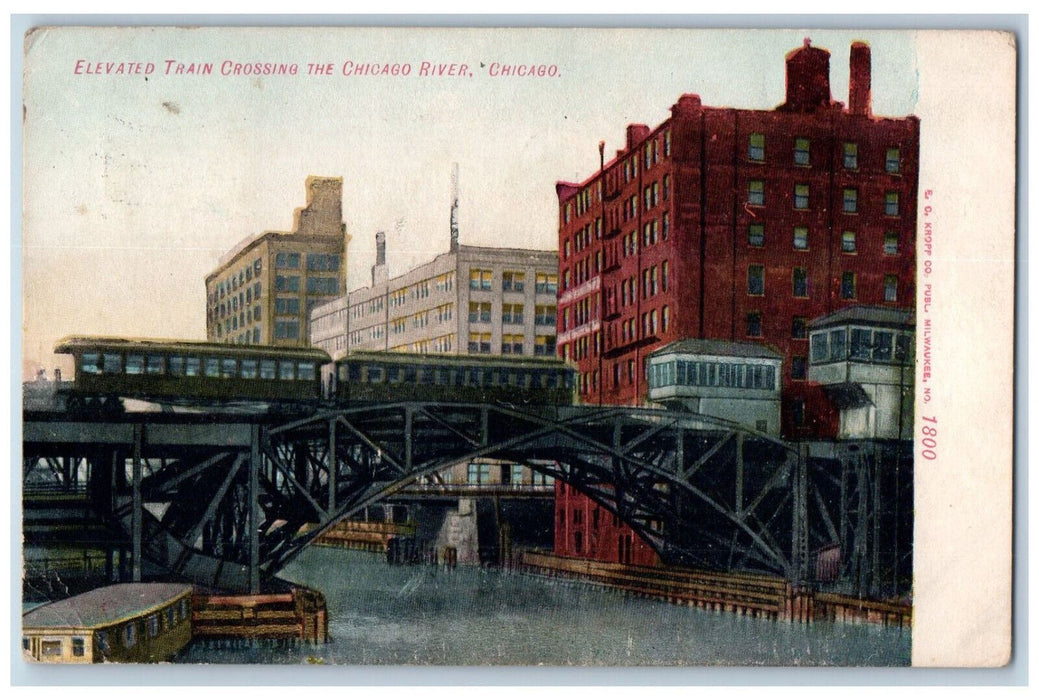 1908 Elevated Train Crossing In Chicago River Illinois IL Antique Postcard