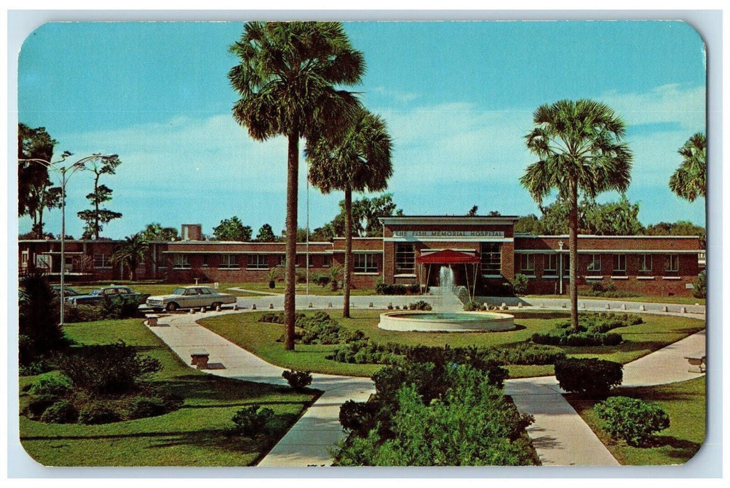 c1960 Fish Memorial Hospital Exterior Building Fountain De Land Florida Postcard