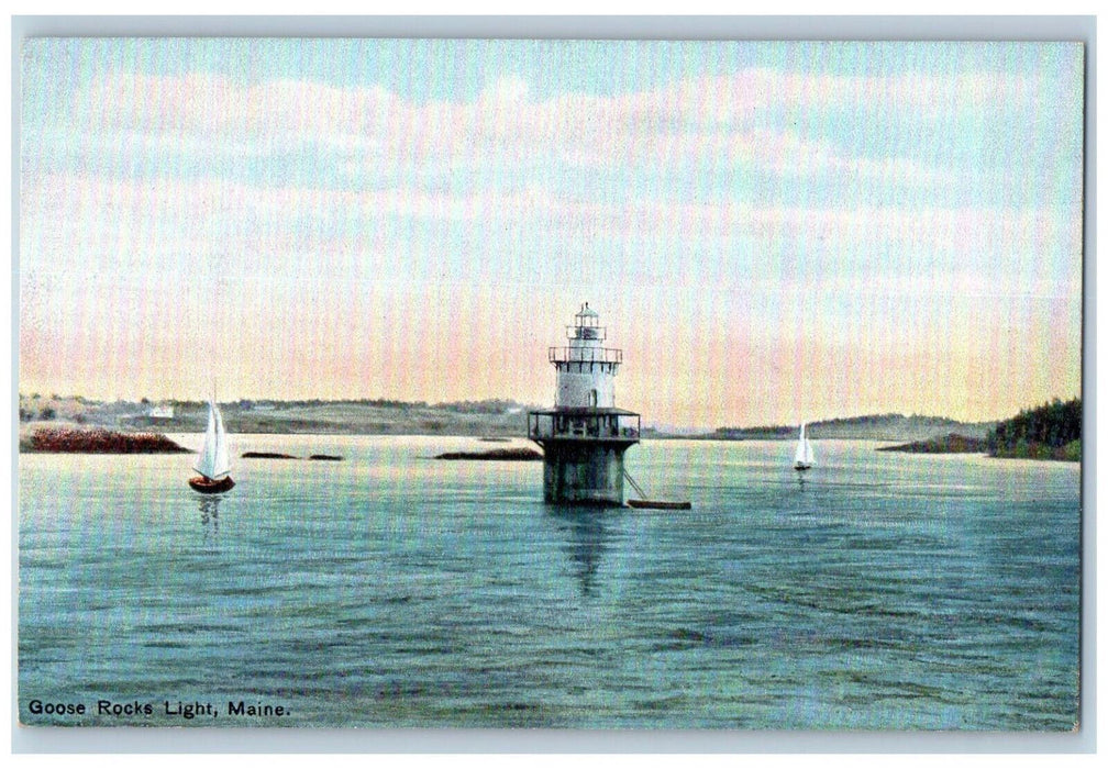 View Of Goose Rocks Lighthouse North Haven Maine ME, Sailboat Scene Postcard