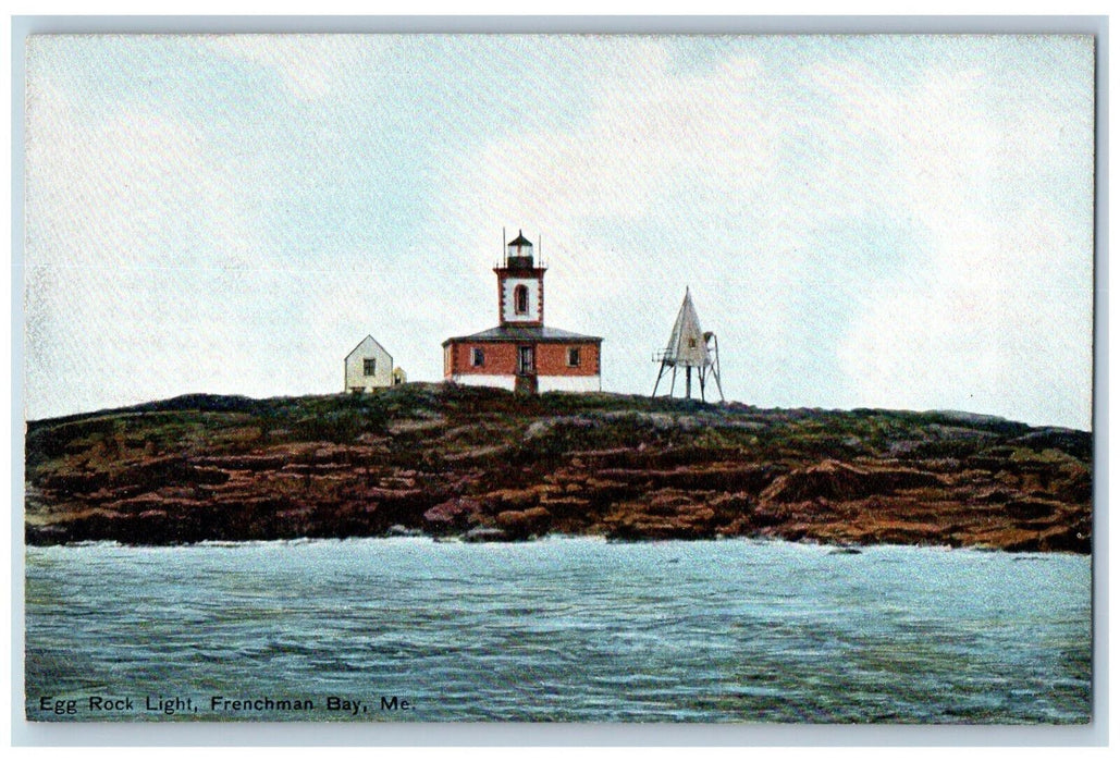 Scene At Egg Rock Lighthouse Frenchman Bay Maine ME Vintage Unposted Postcard