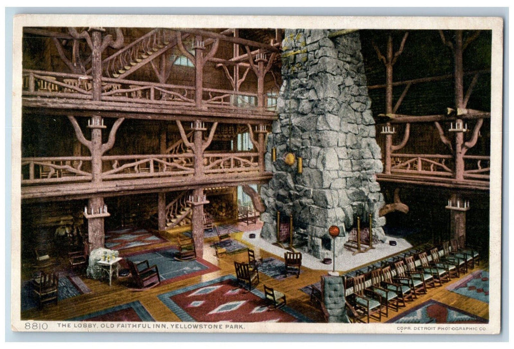 The Lobby Old Faithful Inn Yellowstone Park Wyoming WY Phostint Vintage Postcard