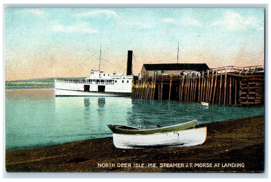 View Of Steamer Ship J.T. Morse At Landing North Deer Isle Maine ME  Postcard