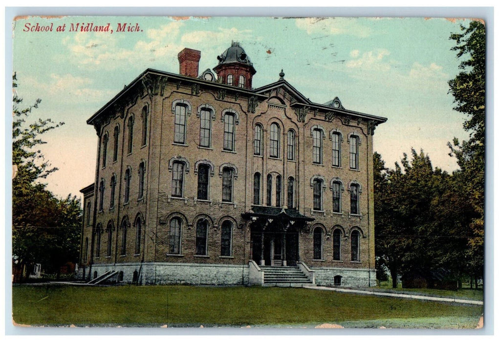 1964 Panoramic View Of School At Midland Michigan MI, Bakersfield CA Postcard