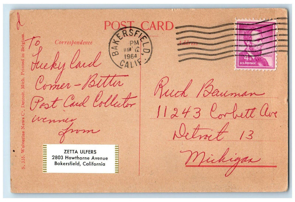 1964 Panoramic View Of School At Midland Michigan MI, Bakersfield CA Postcard