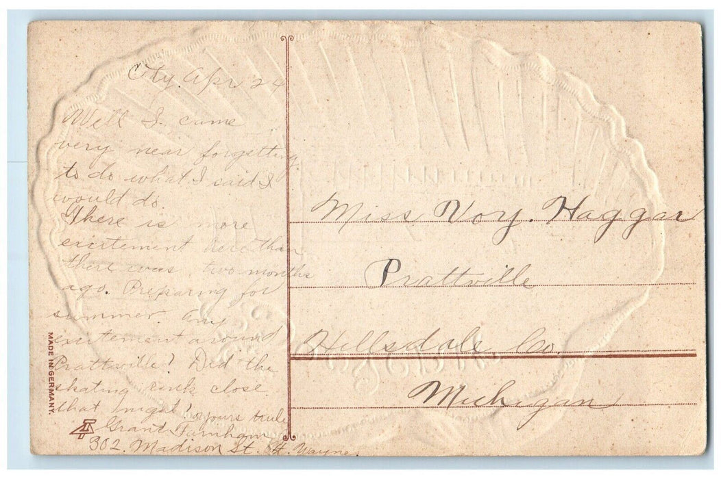 c1910 Souvenir Shell Embossed Beach Exterior Dock Fort Wayne Indiana IN Postcard