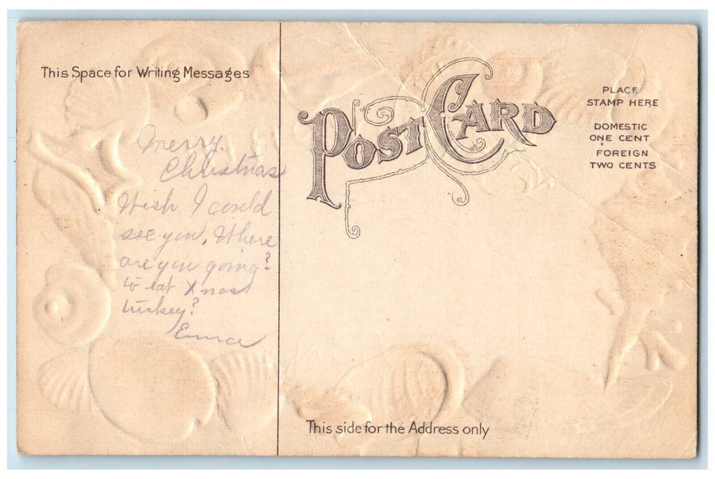 c1910 Souvenir From Seashell Glitter Embossed Shirland Illinois Vintage Postcard