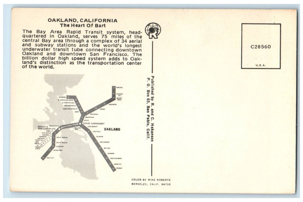 c1960's Bart Modern Transportation Bay Rapid Area Transit Oakland CA Postcard