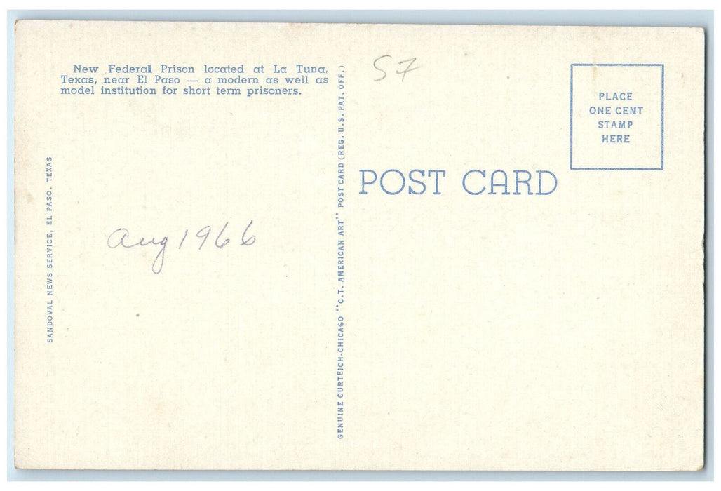 1966 Federal Prison Located At La Tuna Texas Near El Paso Mountain View Postcard
