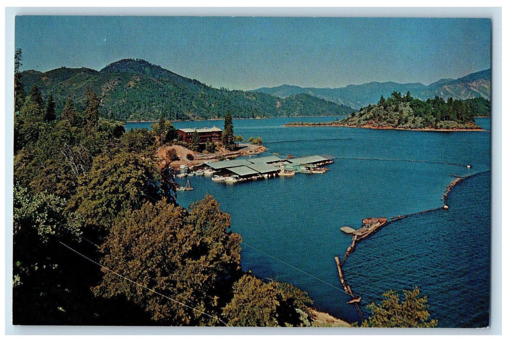 c1950's Boat Landing River Mountains Shasta Lake California CA Postcard