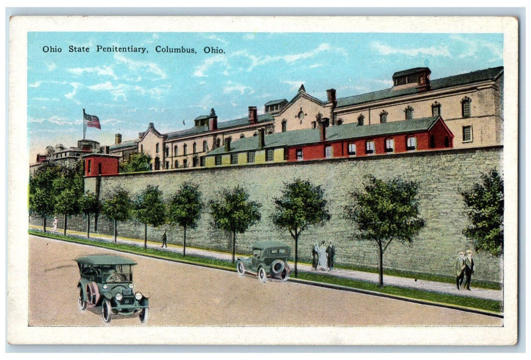 Ohio State Penitentiary Columbus OH, Sidewalk Tree-lined Cars Scene Postcard