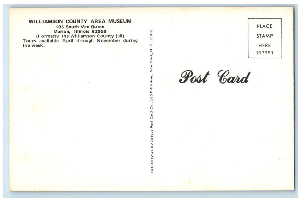Formerly Williamson County Jail House Area Museum Marion Illinois IL Postcard