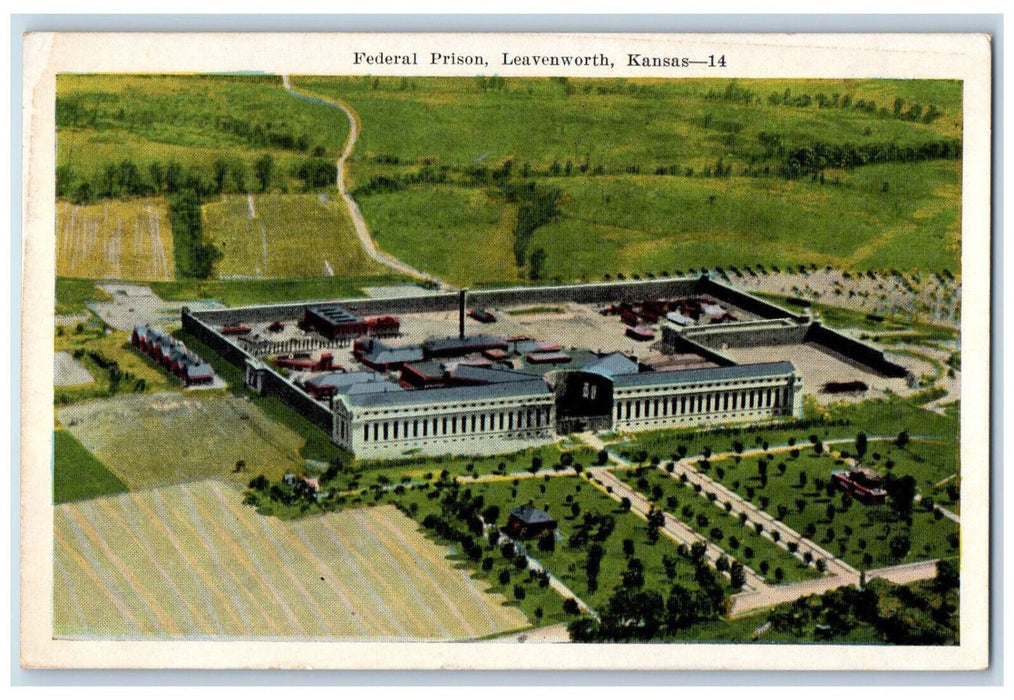 Bird's Eye View Of Federal Prison Jail House Leavenworth Kansas KS Postcard