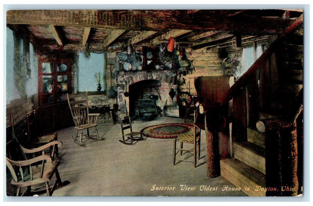 Interior View Oldest House In Dayton Ohio OH, Stairs Fireplace Scene Postcard