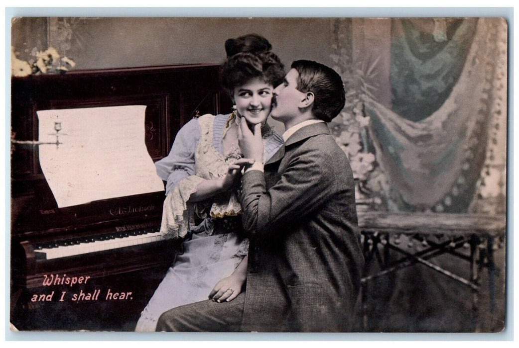 c1910's Sweet Couple Romance Piano Whisper And I Shall Hear RPPC Photo Postcard