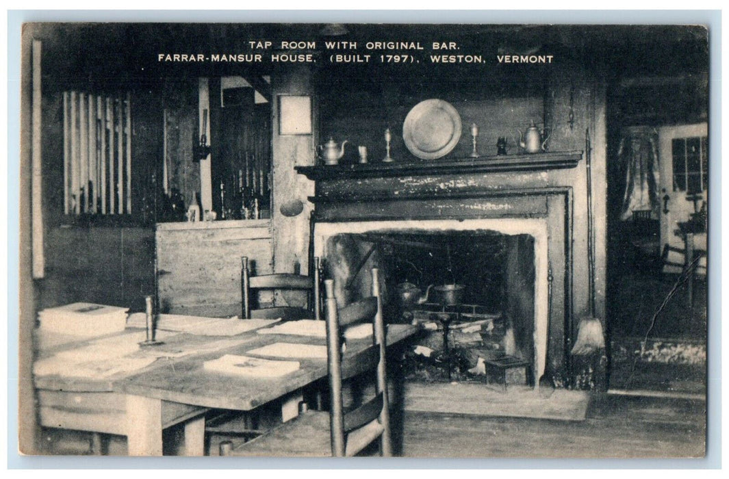 Tap Room With Original Bar Farrar-Mansur House Weston Vermont VT Postcard