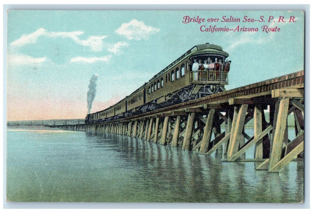 Bridge Over Salton Sea S.P. R.R. Train California CA Arizona AZ Route Postcard