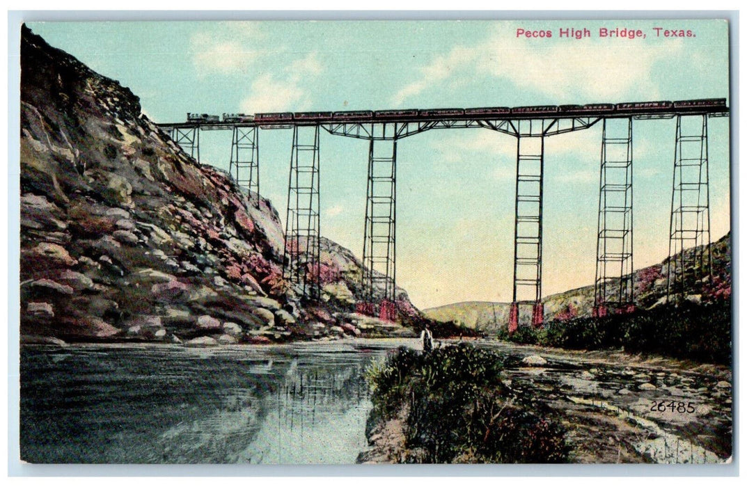 Pecos High Bridge Train Railroad River Scene Langtry Texas TX Vintage Postcard