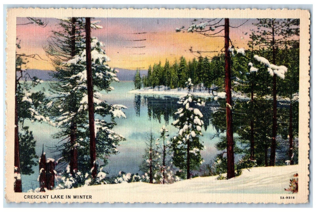 1943 Crescent Lake in Winter Snow Scene Eugene Oregon OR Vintage Postcard