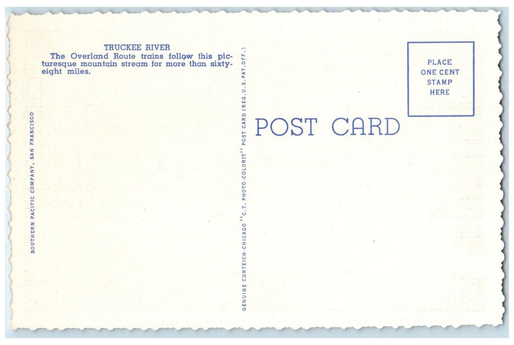 Bird's Eye View Of Truckee River California CA, Train Railroad View Postcard