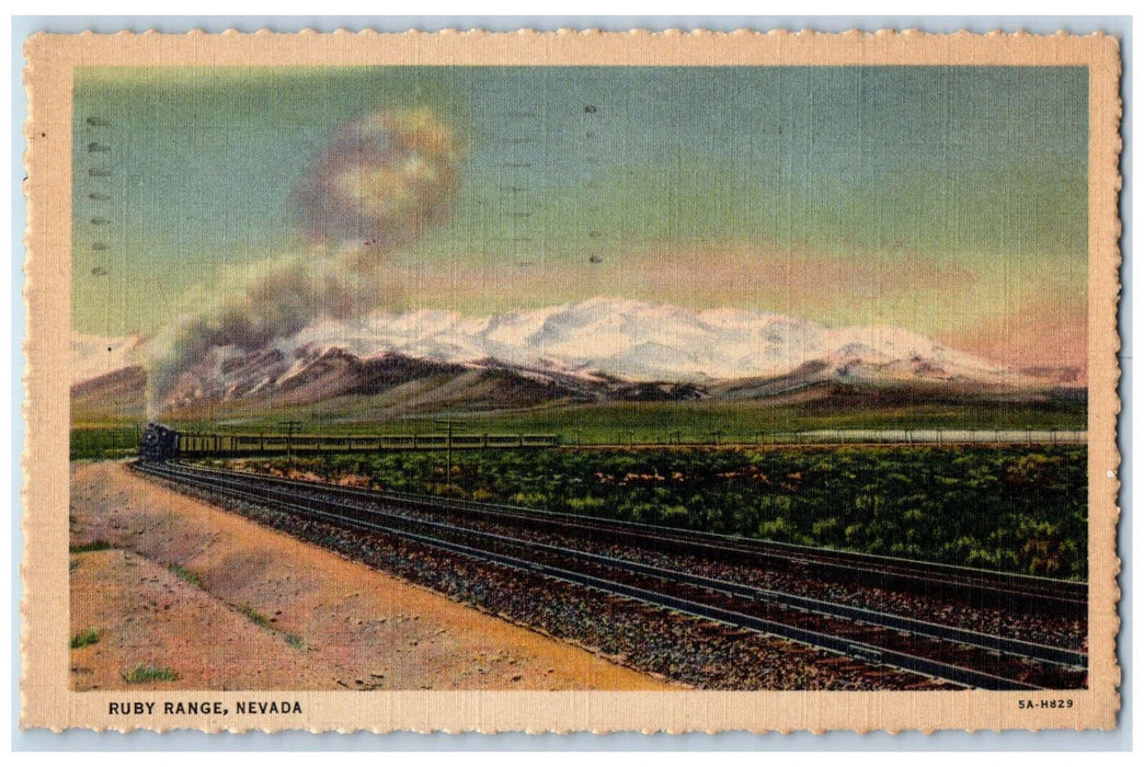 1951 Ruby Range Train Railroad Scene Wells Nevada NV, Denver CO Vintage Postcard