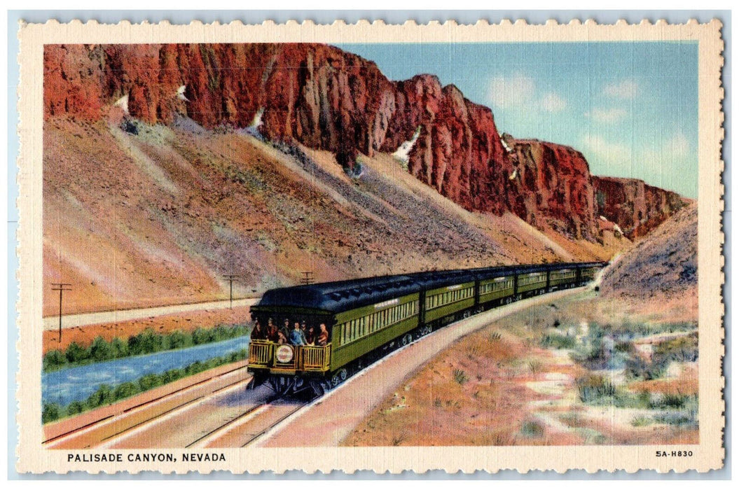 Palisade Canyon Train Railroad Mountain Showing Nevada NV Vintage Postcard