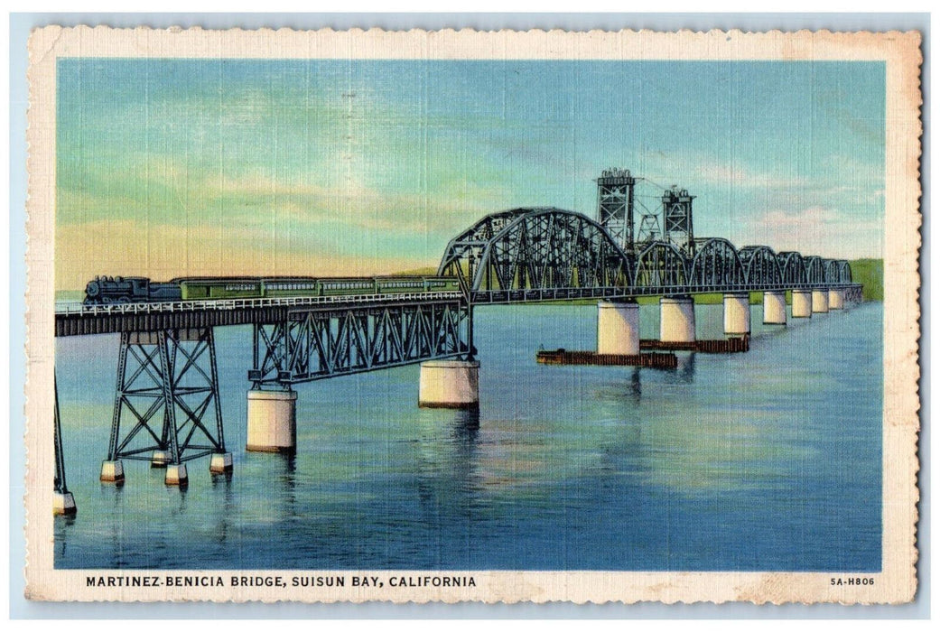 1947 Martinez-benicia Bridge Train Railroad Suisun Bay California CA Postcard