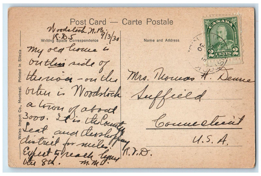 1930 St.John River at Woodstock New Brunswick Canada Antique Postcard