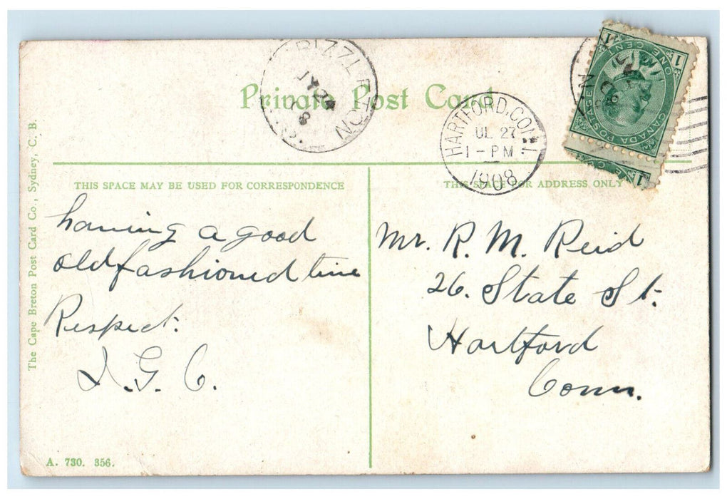 1908 Train Railroad Scene on Bras d'Or Cape Breton Island Canada Postcard