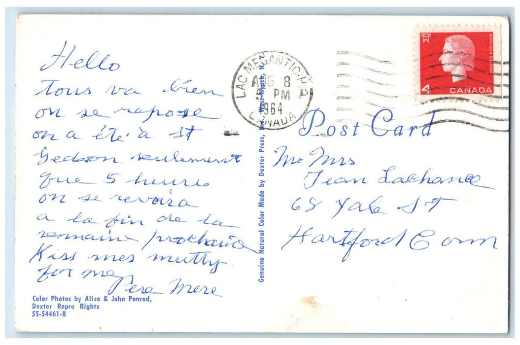 1964 Souvenir Lac Megantic Quebec Canada Boat Multiview Vintage Postcard