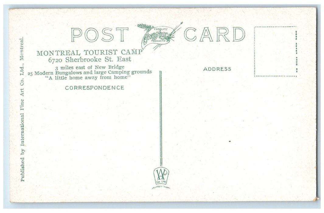 c1920's Montreal Tourist Camp Sherbrooke St. East Montreal Canada Postcard